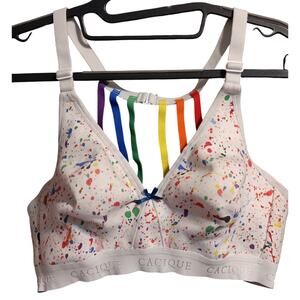 Cacique Womans Bra 40C Rainbow Splattered Pride Colors No Underwire